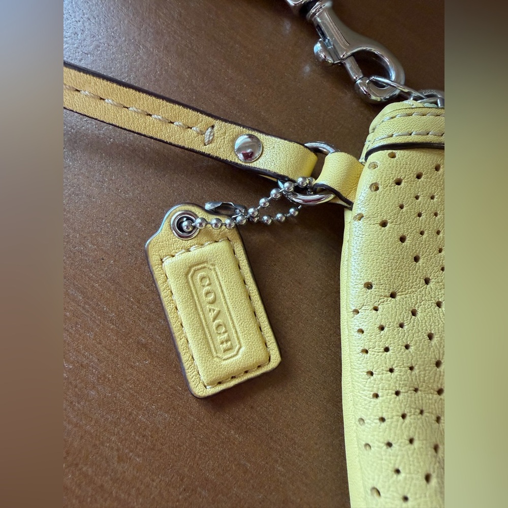 Adorable Coach Yellow Perforated Leather Wristlet - Picture 4 of 9